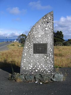 The shell-laced, concrete monument shows that the Samoa Bridge opened to traffic on May 22, 1971, connecting Samoa Boulevard from Arcata with U.S. 101 in Eureka.