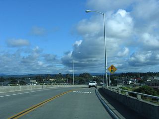 A traffic signal ahead sign is posted on southbound California 255 for the junction with U.S. 101 in downtown Eureka.