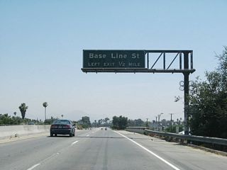 The final two exits along SR 259 south connect to Base Line Street and Interstate 215 (San Bernardino Freeway) south.