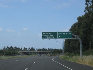 Southbound California 261 reaches Exit 2, Irvine Boulevard. The next interchange along California 261 south is Exit 1, Walnut Avenue and Edinger Avenue.