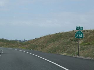 The first California 261 south reassurance shield is posted after the on-ramp from Santiago Canyon Road.