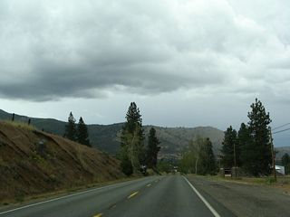 California 263 is mostly a two-lane rural highway north of Yreka; here the highway parallels Yreka Creek, a tributary to the Shasta River.