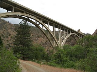 This view looks at the Shasta River bridge as seen from the canyon floor looking up (west).