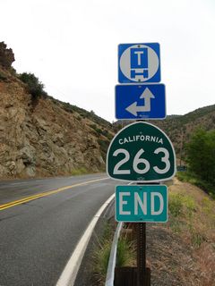 An end California 263 route marker is posted at the intersection with California 96. Notably, the transition between California 263 north to California 96 east is without a stop sign.
