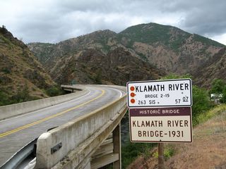 Southbound California 263 crosses over the Klamath River on this 1931 bridge just south of the intersection with California 96.