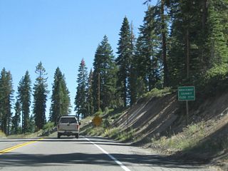 California 267 finally reaches the Tahoe Rim at Brockway Summit, elevation 7,179 feet.