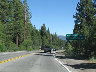 Southbound California 267 (North Shore Road) approaches an intersection with Commonwealth Drive and Kingswood Drive.