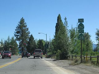 Southbound California 267 (North Shore Road) ends at California 28 (North Tahoe Boulevard) in Kings Beach. This intersection marks the southern terminus of California 267, and an end shield is posted. California 28 is part of the loop road that rings Lake Tahoe through California and Nevada.