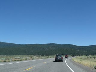 California 267 skirts the southern edge of the Truckee-Tahoe Airport and angles southeast toward Lake Tahoe.