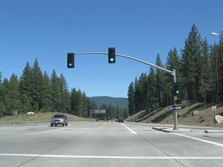 Southbound California 267 meets the on-ramp to Interstate 80 east to Reno, Elko, and Salt Lake City.