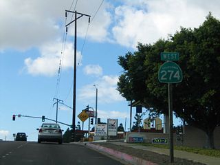 An SR 274 west reassurance shield was previously posted near the rim of Tecolote Canyon, prior to Clairemont Drive.