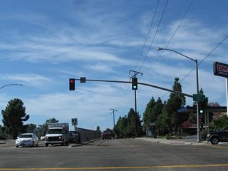 Westbound Balboa Avenue meets Clairemont Drive at this signalized intersection.