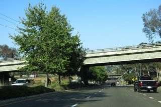 A loop ramp joins Balboa Avenue west with Morena Boulevard. Ahead, Balboa Avenue transitions onto Garnet Avenue (Historic U.S. 101). This historic highway, when originally routed through San Diego, followed Morena Boulevard, Garnet Avenue, Cass Street, Turquoise Street, and La Jolla Boulevard through Pacific Beach into La Jolla.