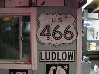 Historic U.S. 466 shield at Kramer Junction, California