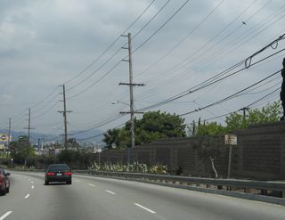 A very old sign warns that pedestrians are prohibited along La Cienega Boulevard north of Kenneth Hahn State Recreation Area Drive.