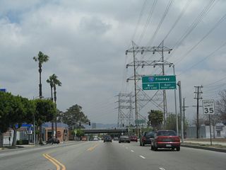 Fairfax Avenue branches northeast from La Cienega Boulevard in Los Angeles to Washington Boulevard at Interstate 10 (Santa Monica Freeway).