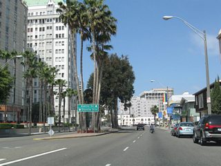 Alamonitos Avenue and Shoreline Drive come together at Ocean Boulevard on the east side of Downtown Long Beach.
