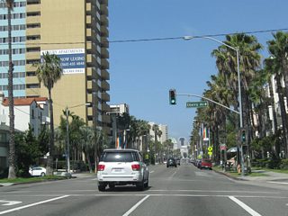 Cherry Avenue heads north from Ocean Boulevard to the city of Signal Hill and an interchange with Interstate 405 (San Diego Freeway).