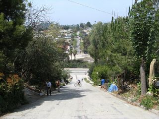 These views look downhill (westbound) on Fargo Street. At the bottom of the hill is Allesandro Street and the southernmost segment of California 2 (Glendale Freeway).
