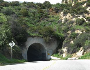 Westbound on Vermont Canyon Road through the Griffith Park tunnel.