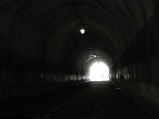 Westbound on Vermont Canyon Road through the Griffith Park tunnel.