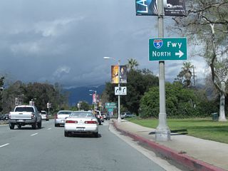 Los Feliz Boulevard east at the on-ramp for Interstate 5 north to Glendale, Burbank, and the San Fernando Valley.