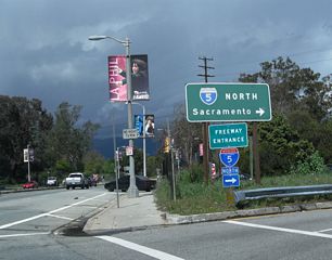 Los Feliz Boulevard east at the on-ramp for Interstate 5 north to Glendale, Burbank, and the San Fernando Valley.