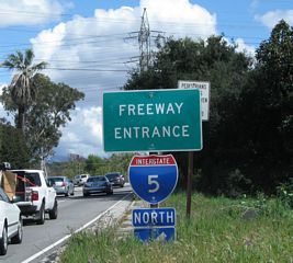 Los Feliz Boulevard east at the on-ramp for Interstate 5 north to Glendale, Burbank, and the San Fernando Valley.