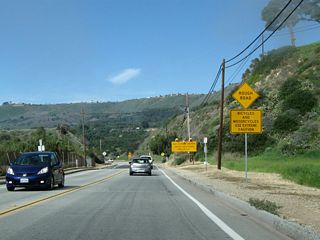 This section of Palos Verdes Drive South was impacted by a shifting coastal bluff. Land here is constantly in motion, resulting in the need for road repairs to keep it passable. Large warning signs advise of the unstable ground for this nearly one-mile stretch.