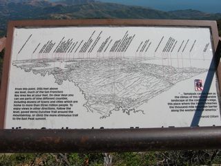 An interpretive sign at East Peak describes the many geographical points of interest visible from Mount Tamalpais, including some geological and some man-made creations. Photo by Pete Sison.