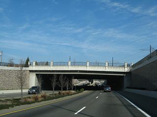 Traveling northeast on Folsom Boulevard is this interchange with Sutter Street just west of downtown Folsom after the Natoma Street intersection. Natoma Street east leads to the Folsom Lake Crossing near Folsom Dam.