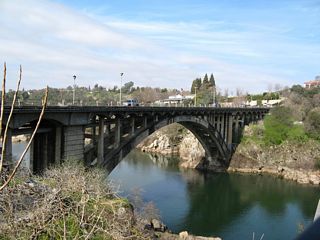 The Rainbow Bridge as seen from the adjacent historic truss bridge.