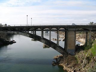 The Rainbow Bridge as seen from the adjacent historic truss bridge.