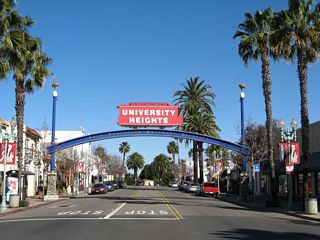 Park Boulevard passes under the University Heights Business District arch. This gateway arch is located north of El Cajon Boulevard and Normal Street in the city of San Diego.