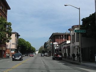 The next intersection along eastbound Bay Street is with Powell Street.