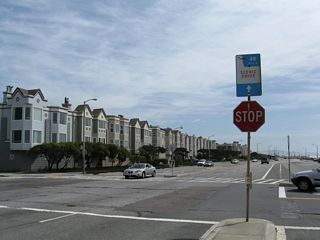 Traveling north along the beach in western San Francisco, the Great Highway extends from California 35 (Skyline Boulevard) north to Point Lobos Avenue near the Cliff House.
