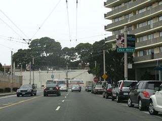 Westbound North Point Street ahead of Van Ness Avenue.