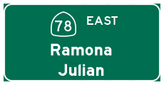 Proceed on California 78 east to Ramona