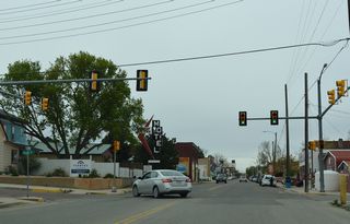 Main Street west at Oak Street. U.S. 160/350 formerly ran southwest to Downtown Trinidad along Main Street.