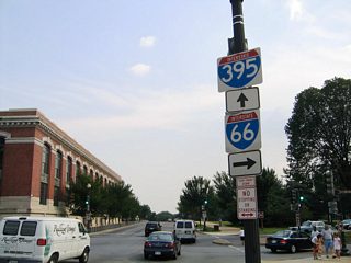 15th Street SW southbound at Independence Avenue SW and Raoul Wallenburg Place. Raoul Wallenburg Place heads south to Maine Avenue and Basin Drive to Interstate 395. Independence Avenue leads west to Ohio Drive SW by the Lincoln Memorial. Ohio Drive SW links the avenue with Interstate 66 & U.S. 50 at the east end of the Theodore Roosevelt Memorial Bridge.