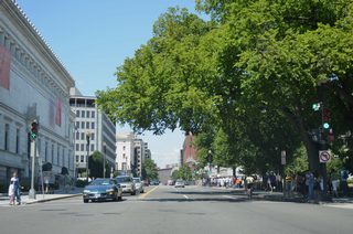 E Street consists of a one way couplet between 20th Street NW and 18th Street NW. Extending one block further as a one way street east, E Street ends at 17th Street NW by the Ellipse. The street east to 15th Street NW is closed to the public.