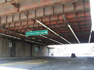 D Street SW east at L&apos;Enfant Promenade south, under L&apos;Enfant Plaza.