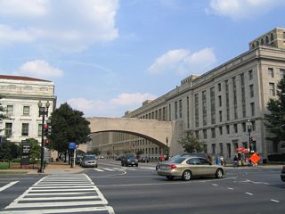 Independence Avenue SW eastbound at U.S. 1 (14th Street SW) across from the Department of Agriculture.