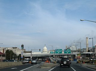 I Street intersects South Capitol Street at the split with ramps to Interstate 395. I Street leads west to 7th Street and east to New Jersey Avenue.