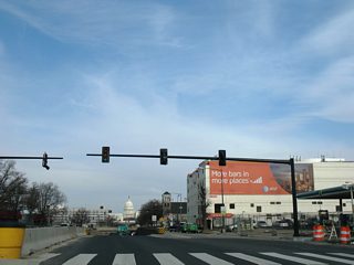 N Street crosses South Capitol Street on the northwest corner of the Nationals Park. N Street heads west to Canal Street and east to the Southeast Federal Center.