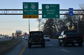 U.S. 9 combines with SR 1 (Coastal Highway) for 1.12 miles between Kings Highway and Lewes Georgetown Highway at Five Points.