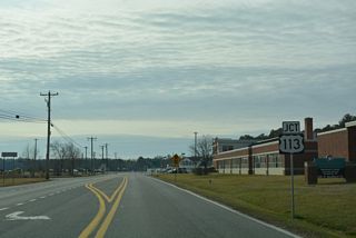 Bedford Street intersects U.S. 113 across from Shortly Road south to Bull Pine Corners. U.S. 113 curves through west Georgetown along a four lane arterial (Dupont Boulevard).