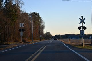 U.S. 9 Truck (Park Avenue) crosses the Delaware Coast Line Railroad at-grade adjacent to the Saulsbury Switch subdivision.