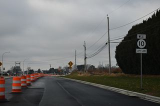 SR 10 was realigned southward from the roundabout with Rising Sun Road onto the extension of Willow Grove Road. 2025-26 construction of the West Camden Bypass completes the realignment of SR 10 along Willow Grove Road west from U.S. 13.