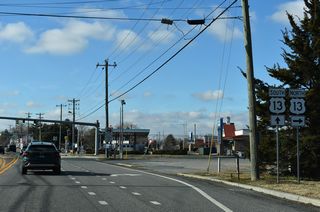 Through Harrington, U.S. 13 partitions into a couplet with businesses occupying space between the north and southbound roadways.